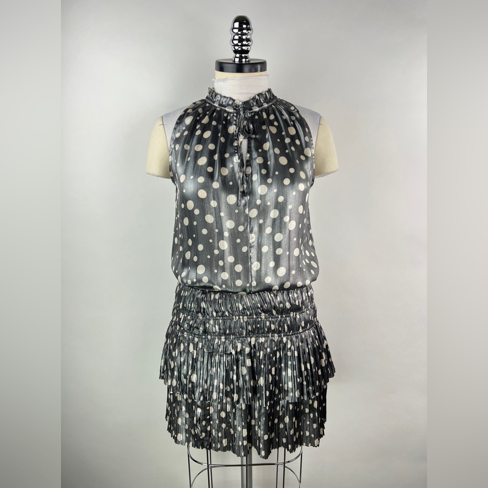 💚 3170. Polkadot Metallic Silver Mini Sleeveless Dress